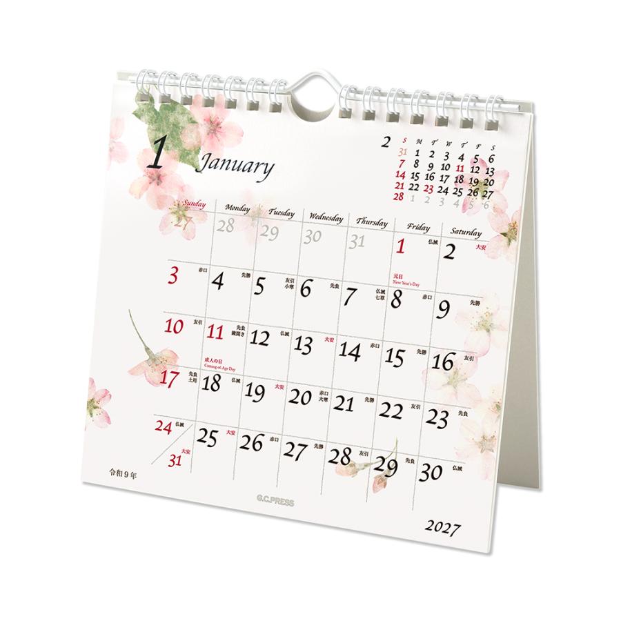 G.C.PRESS　2027カレンダー　ピュアナチュラル　卓上・壁掛　803-77｜押し花 草花 木の葉 西暦 和暦 六曜 二十四節気 雑節 | 