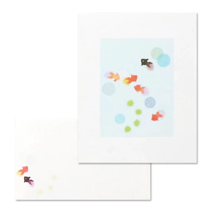 G.C.PRESS　便箋/封筒セット　ちぎり絵金魚　水紋｜文房具 封筒便箋セット レターセット 金魚 夏レター | 