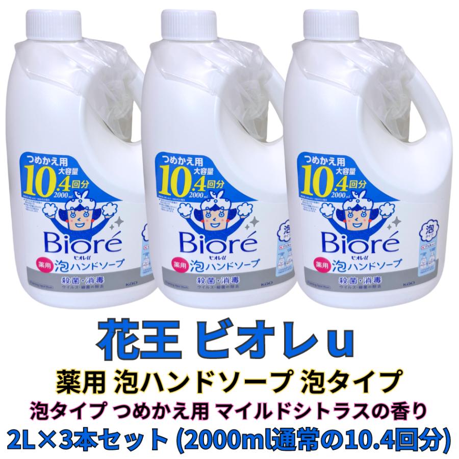 Biore 花王 ビオレu 薬用 泡ハンドソープ 2L×3本 つめかえ用