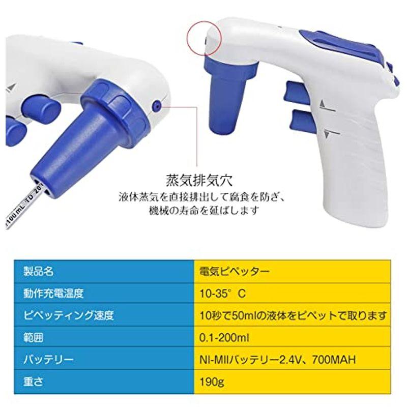 CGOLDENWALL　電動ピペッター　充電式ピペット　0.1μl~200ml　微量液体の分注　サンプリング　混合に