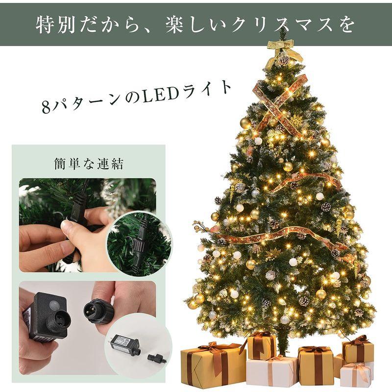 Kozomyer クリスマスツリー 120~180cm セット LEDライト付き オーナメントセット 雪化粧 豊富な枝数 スチール脚 北欧 - 7