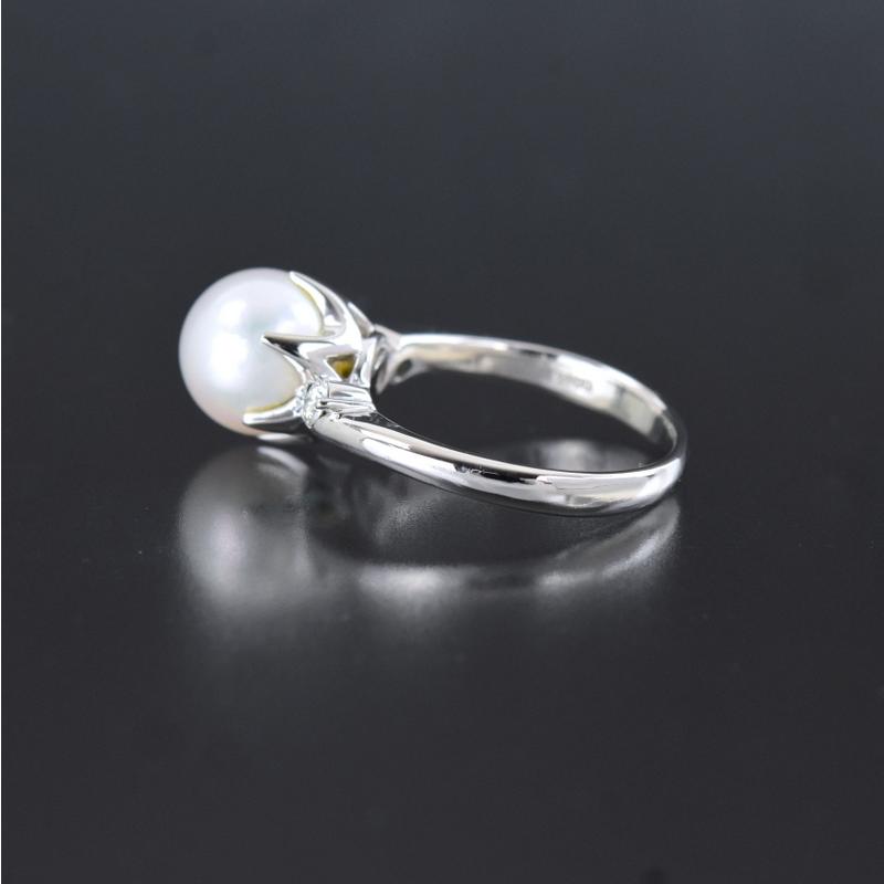 パールリング 一粒 真珠 指輪 9.2mm ダイヤモンド 0.13ct 12号