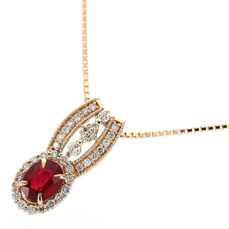 ネックレス レディース 18金 K18PG ピンクゴールド ルビー 0.49ct