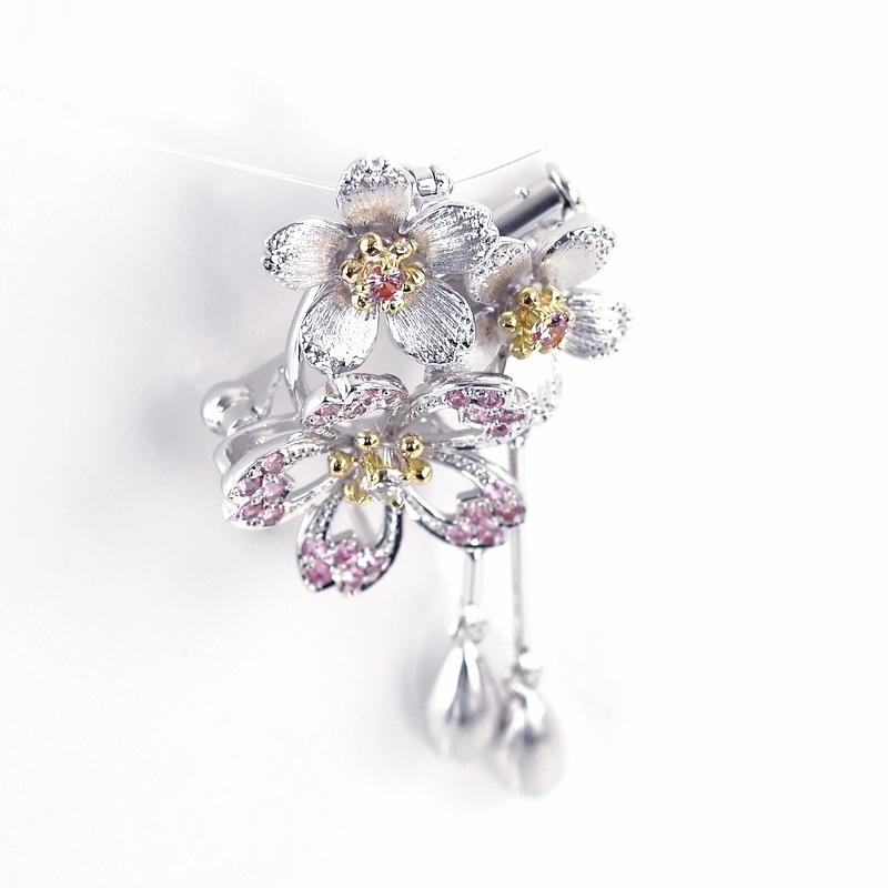 石川暢子 ブローチ兼ペンダント アズタイム 桜 K18WG×YG 2WAY ダイヤ