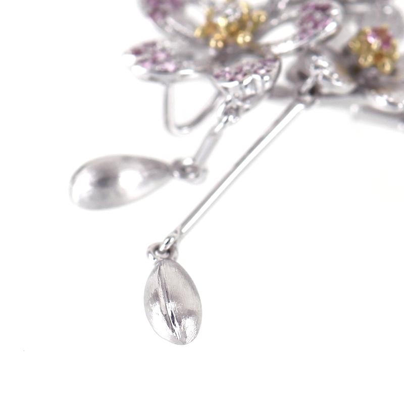 新品 石川暢子 シルバー製 ブローチ ジュエリー アクセサリー 石川暢子 ブローチ兼ペンダント アズタイム 桜 K18WG×YG 2WAY ダイヤ