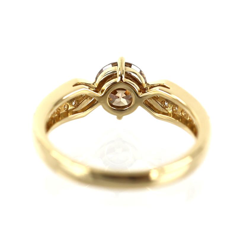 指輪 18金 レディース 13号 K18YG イエローゴールド ブラウンダイヤ  