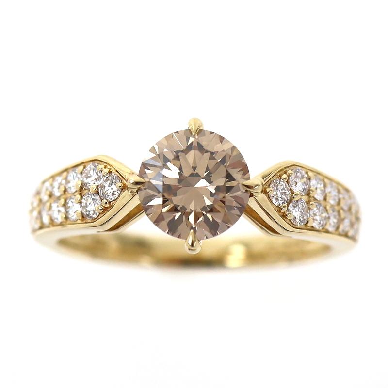 指輪 18金 レディース 13号 K18YG イエローゴールド ブラウンダイヤ  