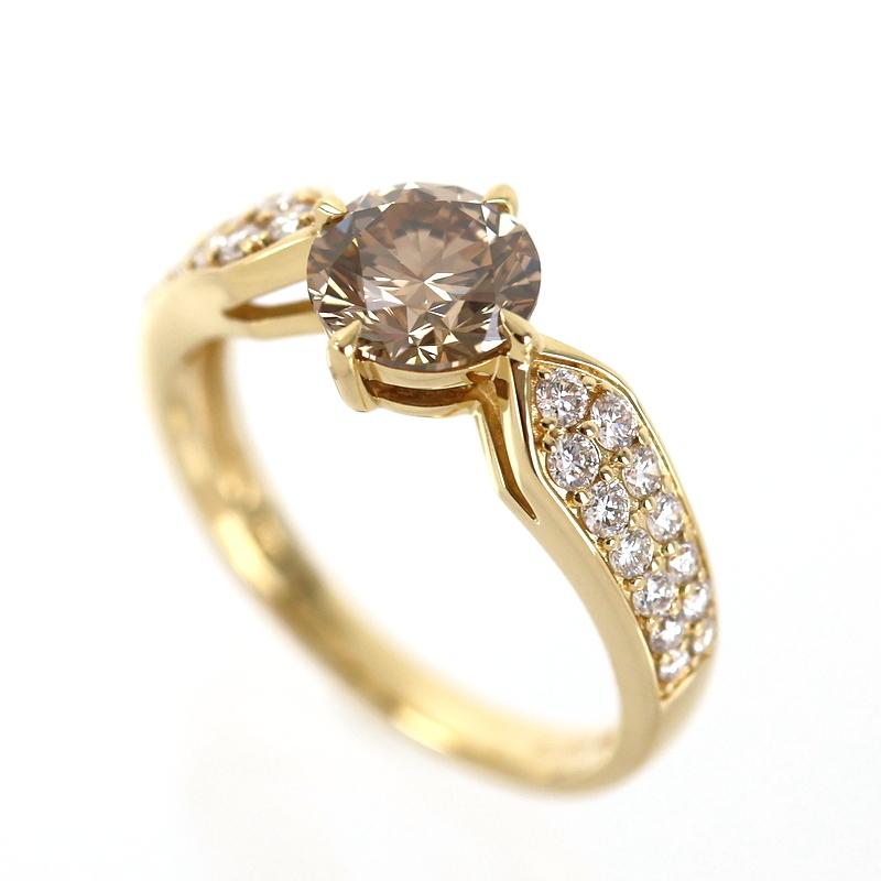 指輪 18金 レディース 13号 K18YG イエローゴールド ブラウンダイヤ  