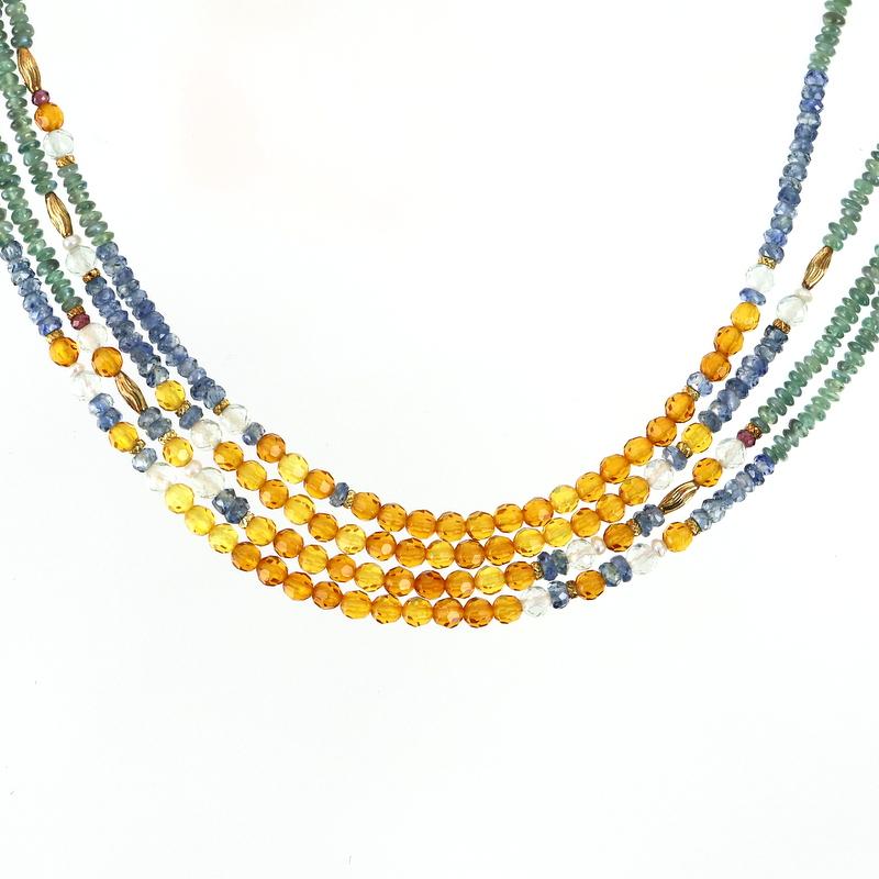 カラーストーン 四連ビーズネックレス オニキス シトリン クオーツ