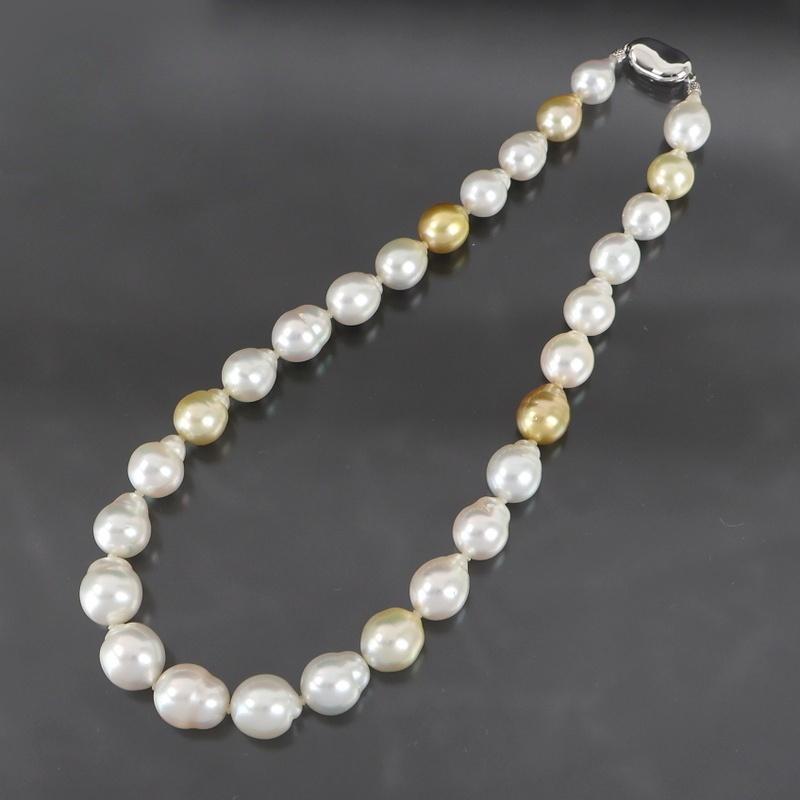 バロックパール ネックレス 白蝶真珠 10.1mm〜12.8mm 40cm ホワイト