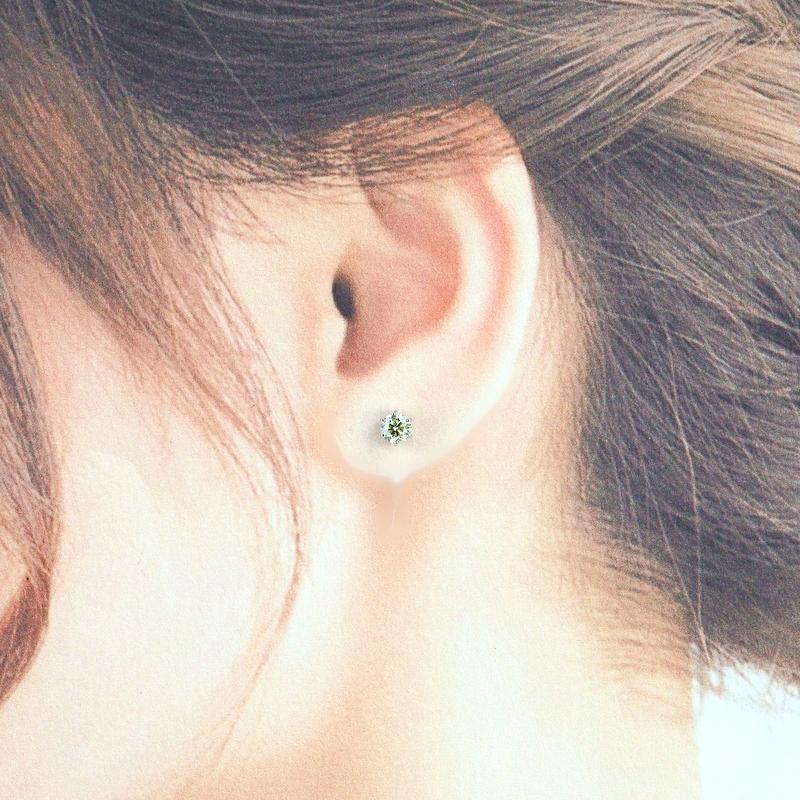 ダイヤモンド ピアス 一粒 0.363ct 0.361ct イエローダイヤ 鑑別