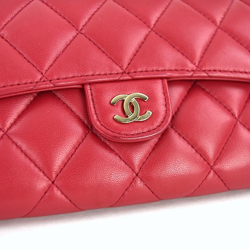 CHANEL シャネル 長財布 レッド系 ラムスキン クラシックロング