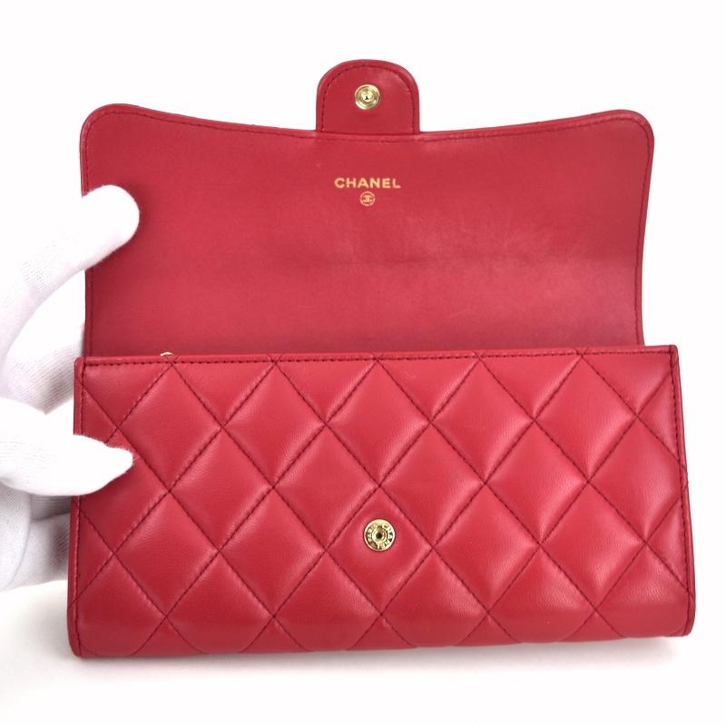 CHANEL ラムスキン コンパクト財布レッド CHANEL シャネル 長財布 レッド系 ラムスキン クラシックロング
