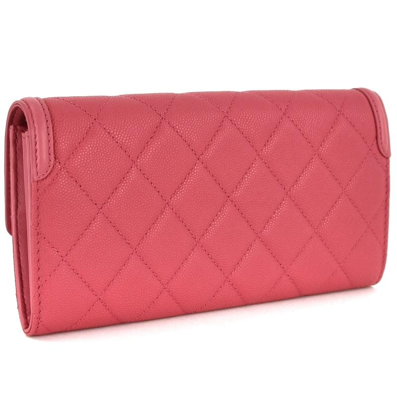 シャネル フィリグリー マトラッセ ココマーク 二つ折り長財布 キャビアスキン CHANEL（シャネル） 長財布 ピンク CCフィグリー 二つ折り長財布