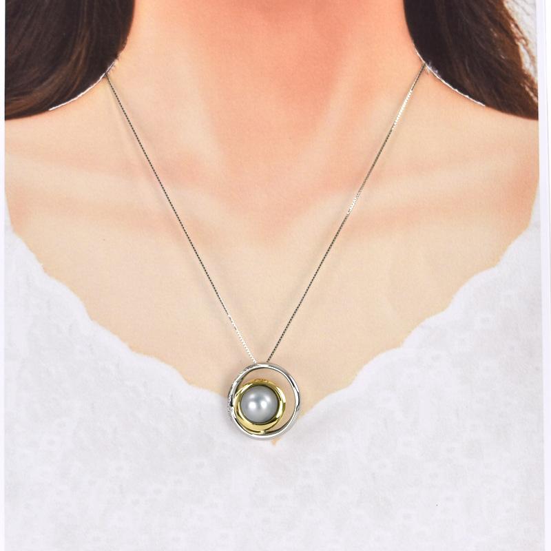 ネックレス レディース Pt850×900×K18YG グレーパール 約14mm ダイヤ 
