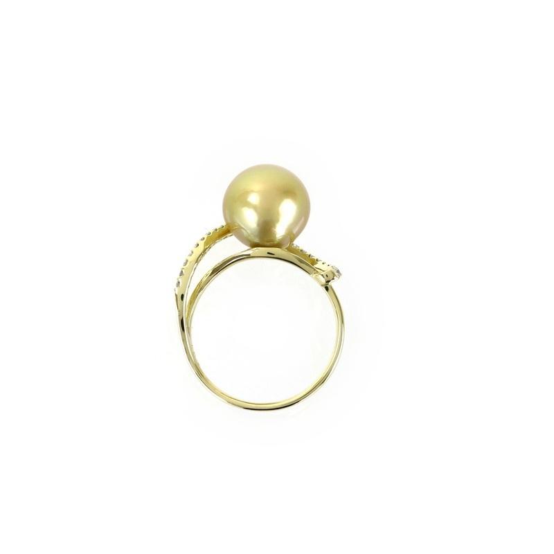 指輪 18金 レディース ゴールデンパール 10.2mm ダイヤ 0.21ct 12号