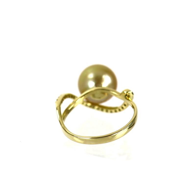 指輪 18金 レディース ゴールデンパール 10.2mm ダイヤ 0.21ct 12号