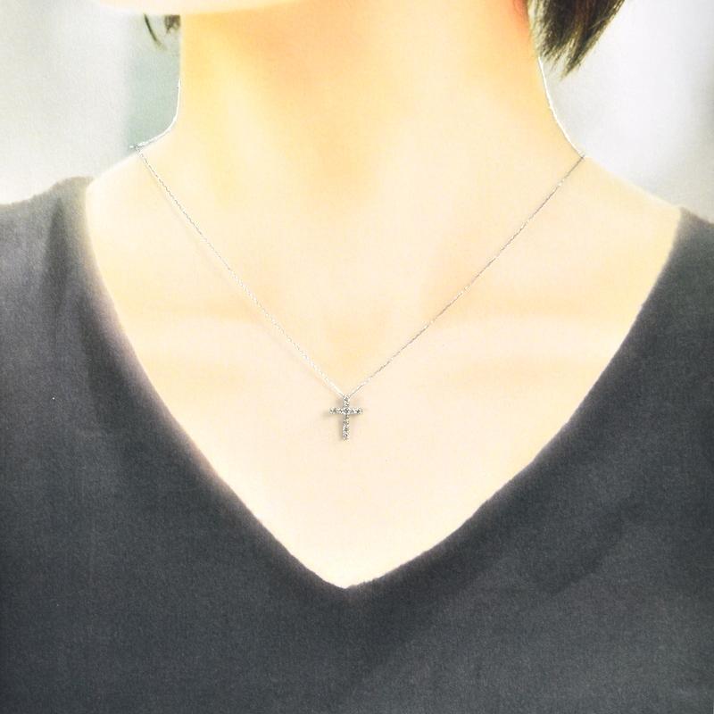 ネックレス レディース Pt850×Pt900 クロスモチーフ ダイヤ 0.22ct  