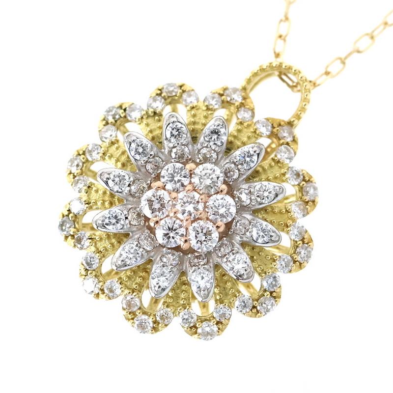 k18 ダイヤモンド フラワー　花型　デザインネックレス K18 0.50ct ダイヤモンドネックレス フラワーデザイン 40cm