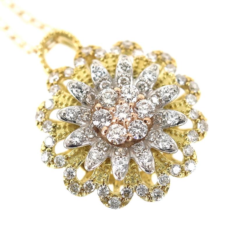 ネックレス フラワー ダイヤモンド 0.50ct 18k 18金 イエロー