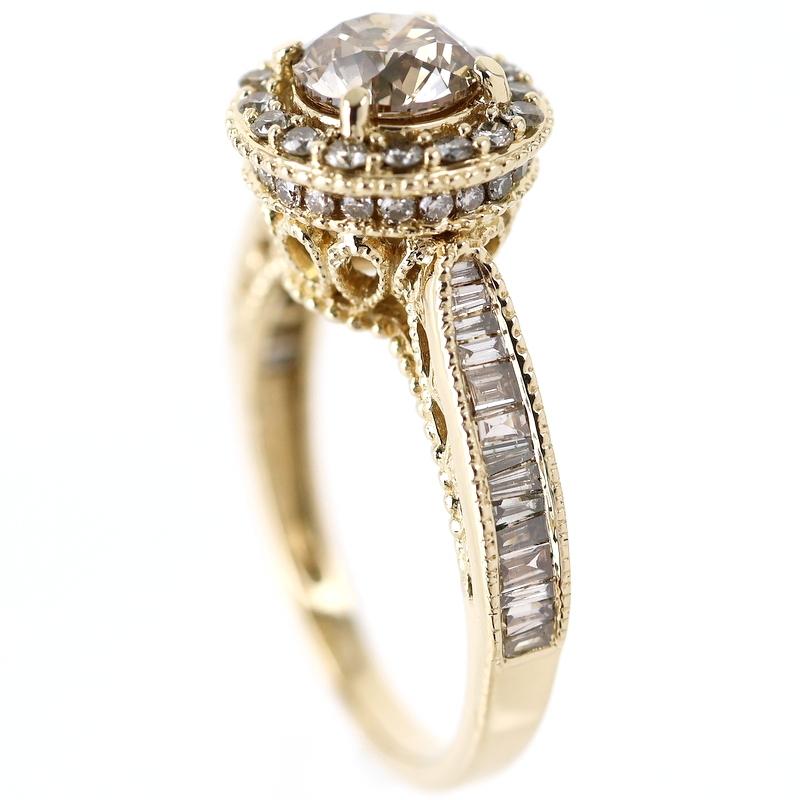 指輪 レディース 18金 14号 ブラウンダイヤ 1.017ct ダイヤ 0.60ct
