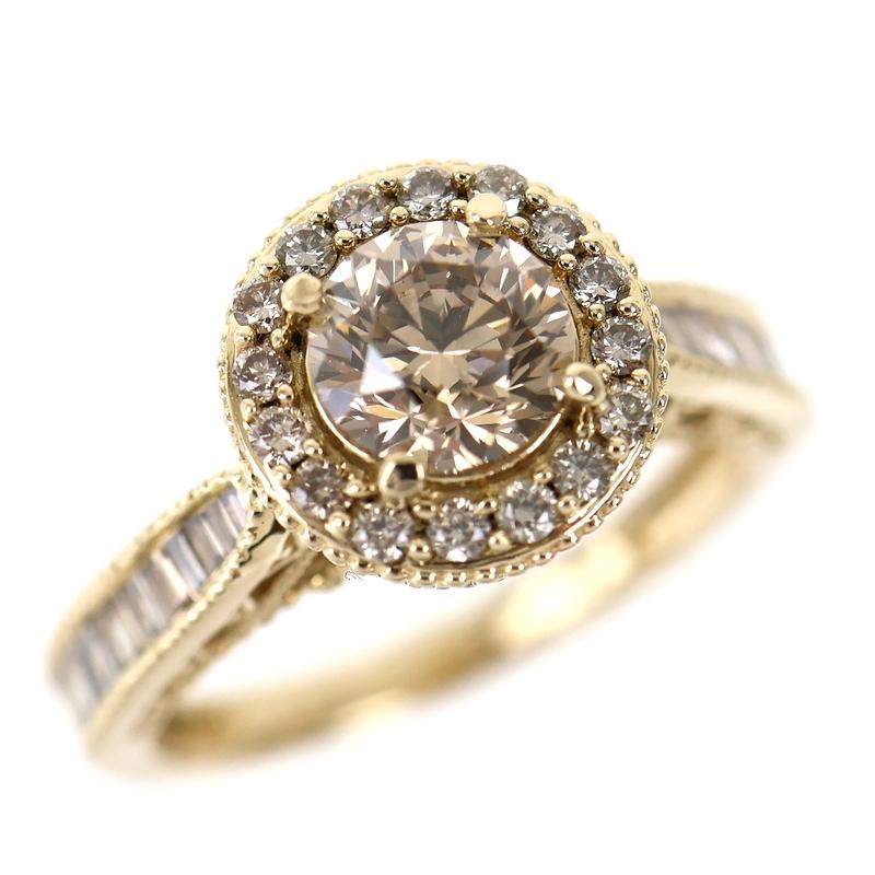 指輪 レディース 18金 14号 ブラウンダイヤ 1.017ct ダイヤ 0.60ct
