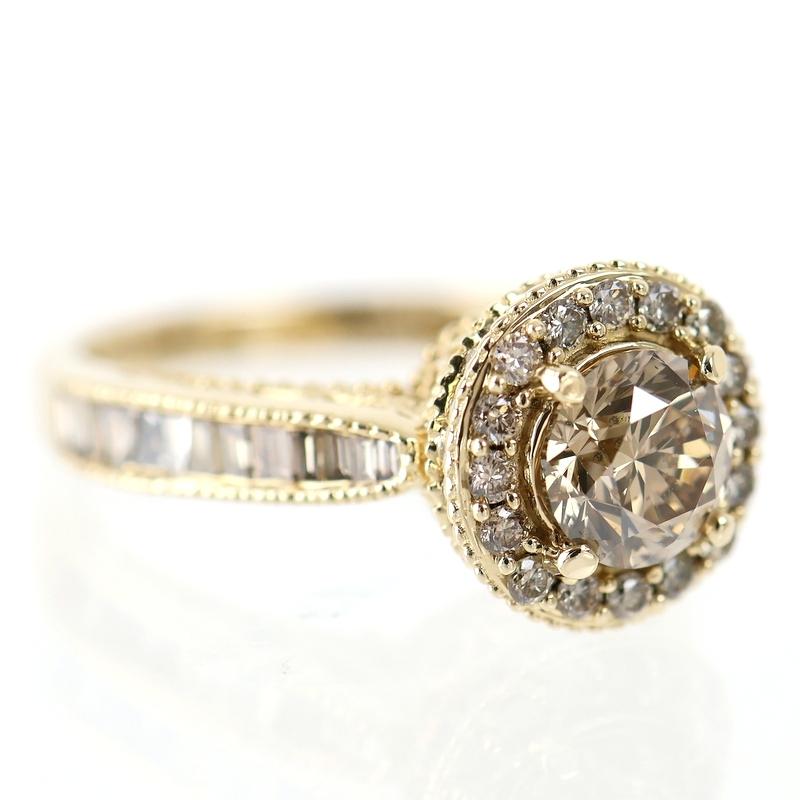 指輪 レディース 18金 14号 ブラウンダイヤ 1.017ct ダイヤ 0.60ct