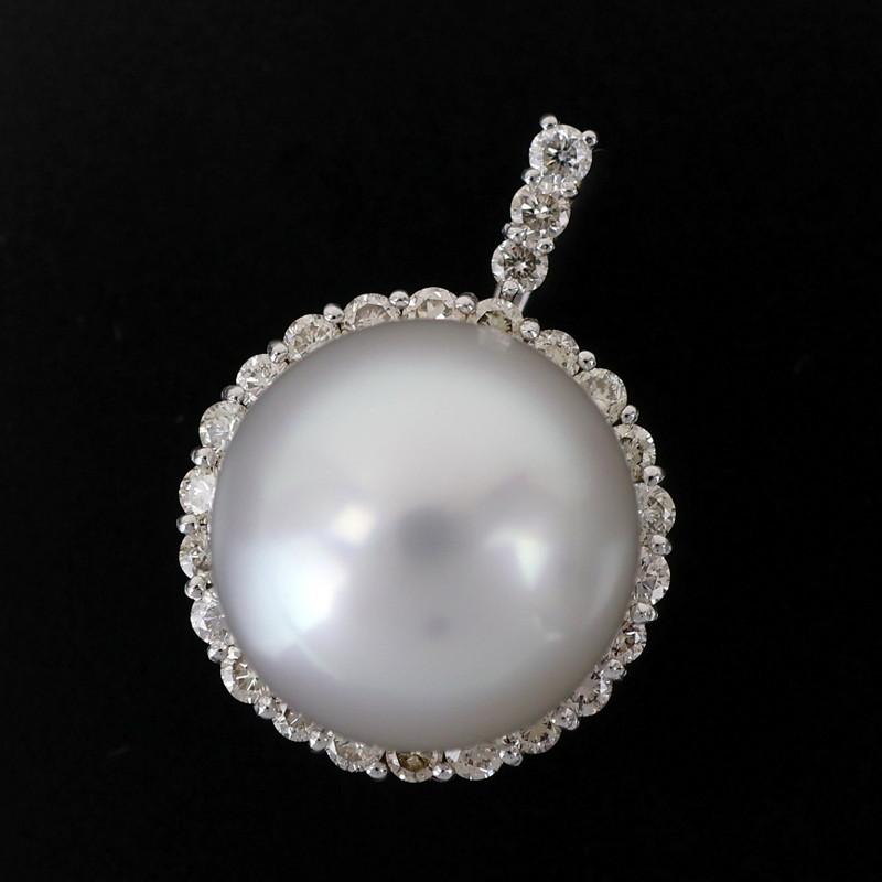 ペンダントトップ 18金 ホワイトゴールド パール 11.9mm ダイヤ