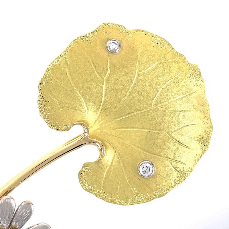 石川暢子 アズタイム ブローチ 蕗 花 ダイヤ入り K18YG×WG Pt900