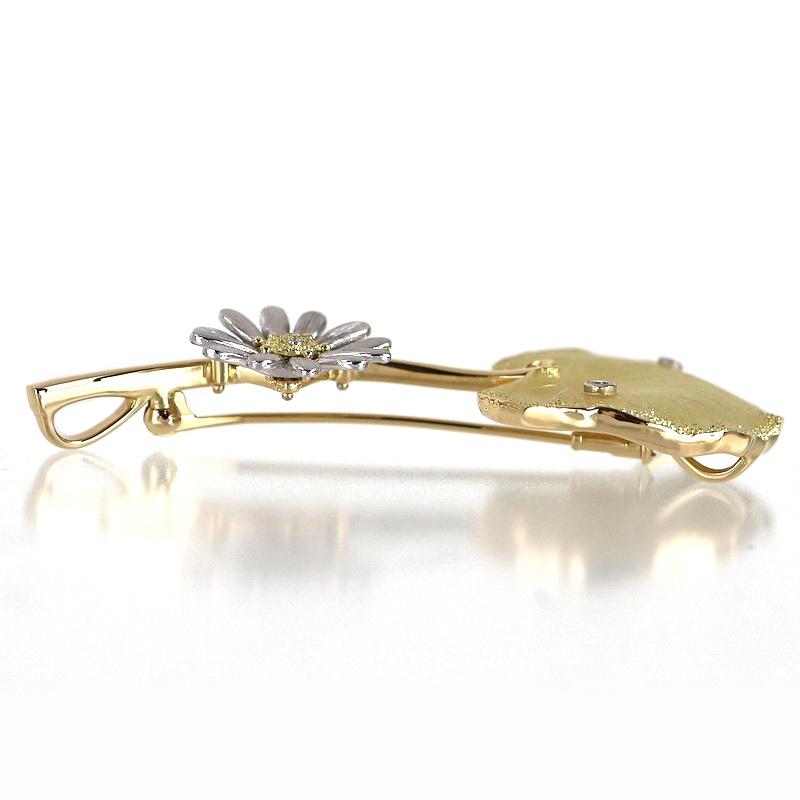 石川暢子 アズタイム ブローチ 蕗 花 ダイヤ入り K18YG×WG Pt900
