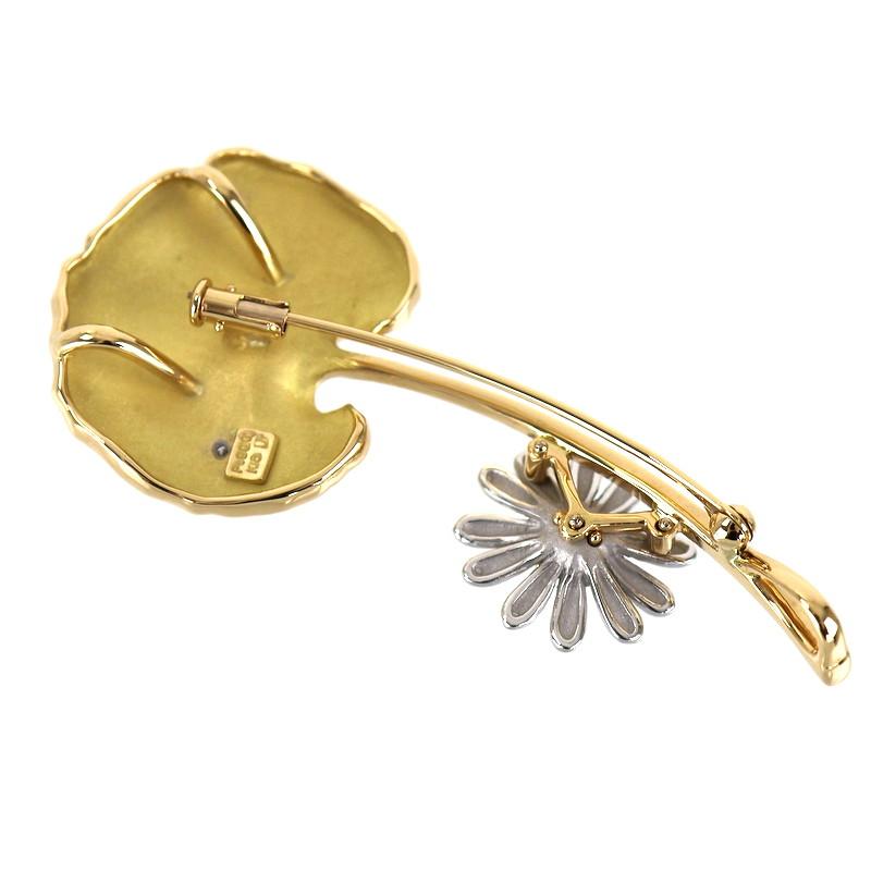 石川暢子 アズタイム ブローチ 蕗 花 ダイヤ入り K18YG×WG Pt900