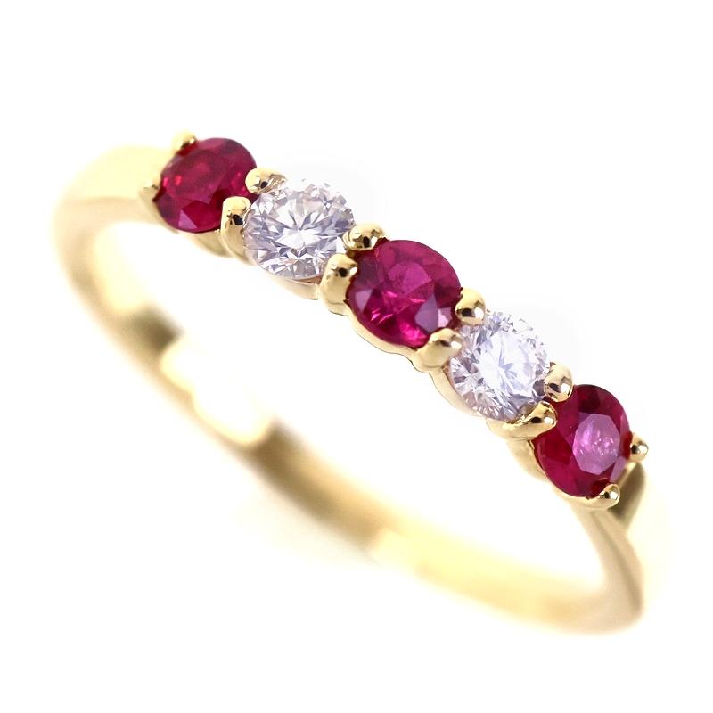 ルビー 指輪 12号 K18YG イエローゴールド ダイヤ 一文字 ジュエリー