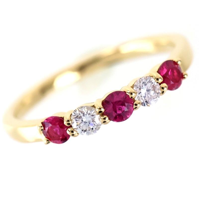 ルビー 指輪 12号 K18YG イエローゴールド ダイヤ 一文字 ジュエリー