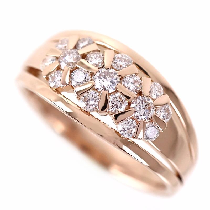 K18PG ピンクゴールド ダイヤリング 12号 フラワーモチーフ 0.50ct 