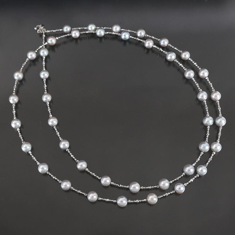 パール ロングネックレス ステーションデザイン アコヤ真珠 約6.5mm