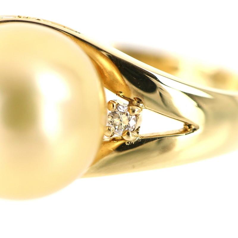 パール 指輪 14号 ゴールデンパール 11.6mm ダイヤモンド 0.18ct 18k