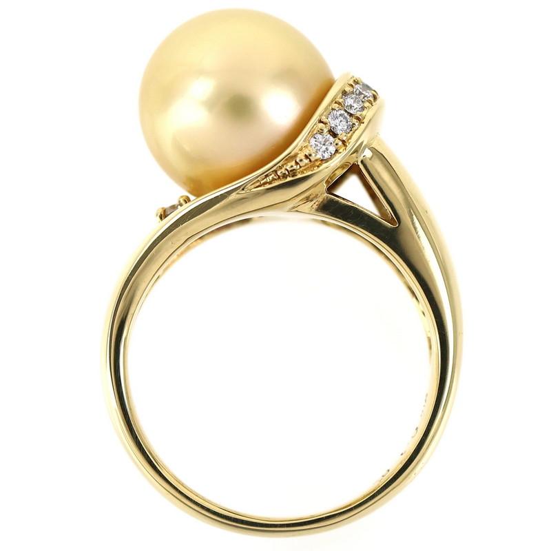 パール 指輪 14号 ゴールデンパール 11.6mm ダイヤモンド 0.18ct 18k