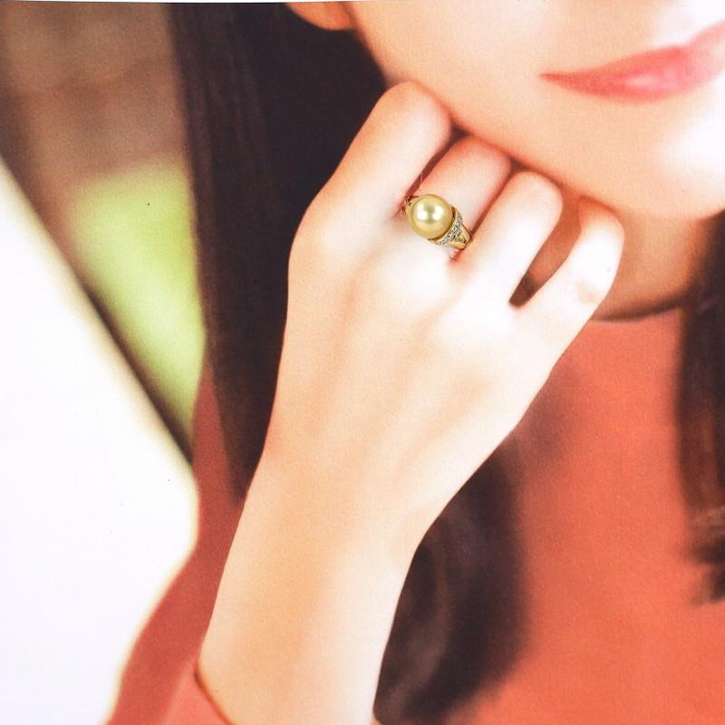 パール 指輪 14号 ゴールデンパール 11.6mm ダイヤモンド 0.18ct 18k