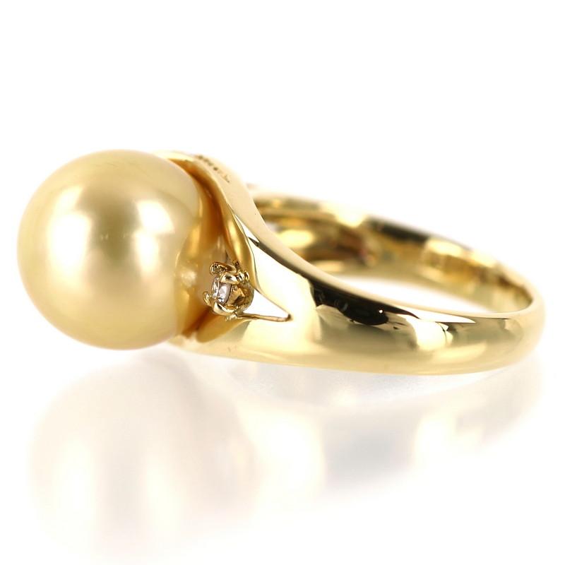 パール 指輪 14号 ゴールデンパール 11.6mm ダイヤモンド 0.18ct 18k