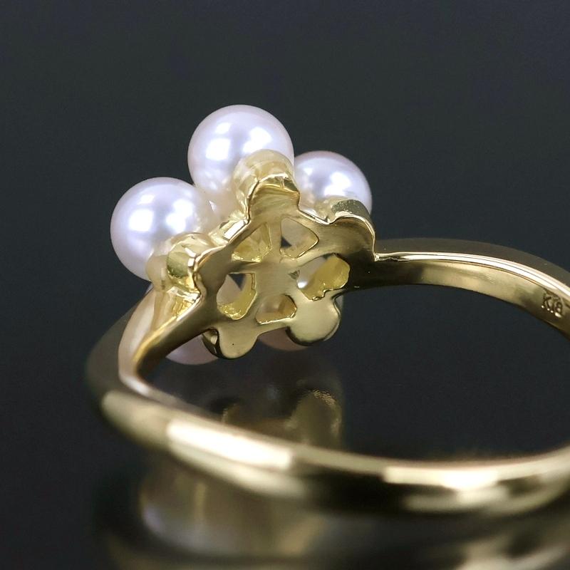 真珠 フラワーモチーフ リング K18YG リング ring 指輪 パールリング フラワーモチーフ 10.5号 K18YG 真珠 3~4mm ジュエリー