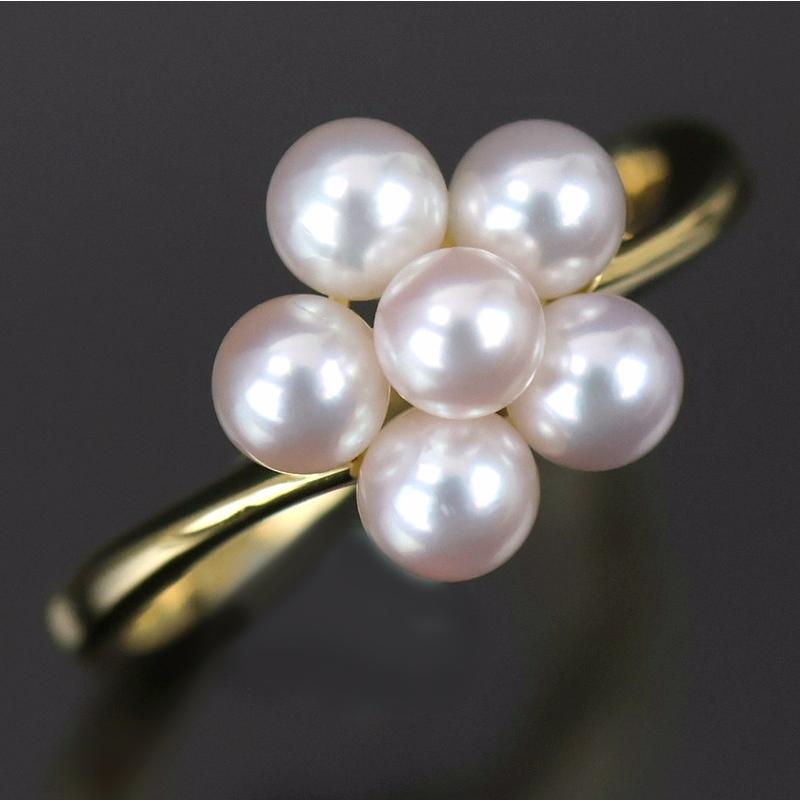 真珠 フラワーモチーフ リング K18YG リング ring 指輪 パールリング フラワーモチーフ 10.5号 K18YG 真珠 3~4mm ジュエリー