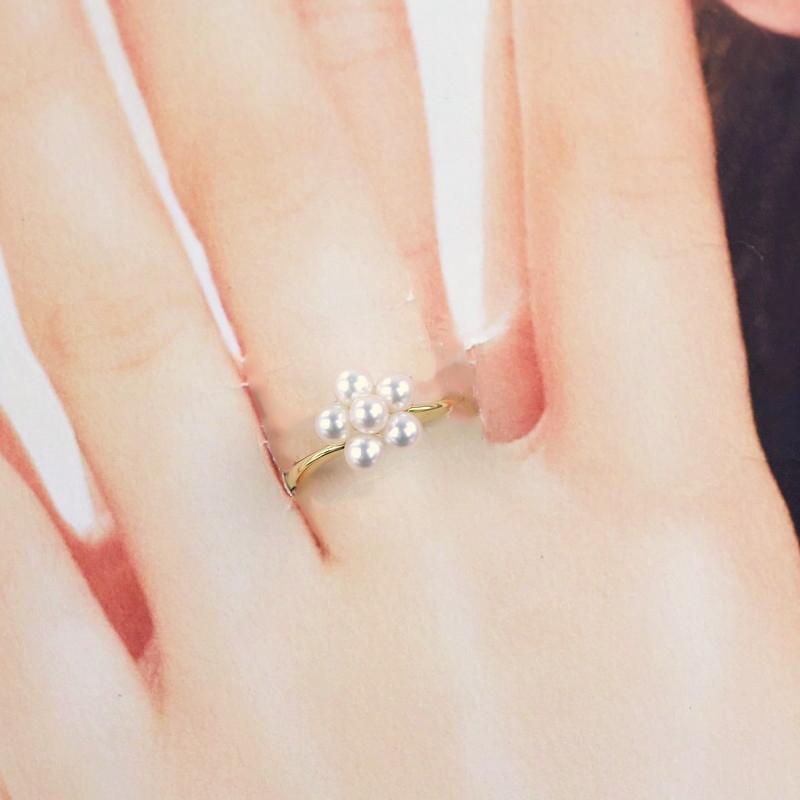 真珠 フラワーモチーフ リング K18YG リング ring 指輪 パールリング フラワーモチーフ 10.5号 K18YG 真珠 3~4mm ジュエリー
