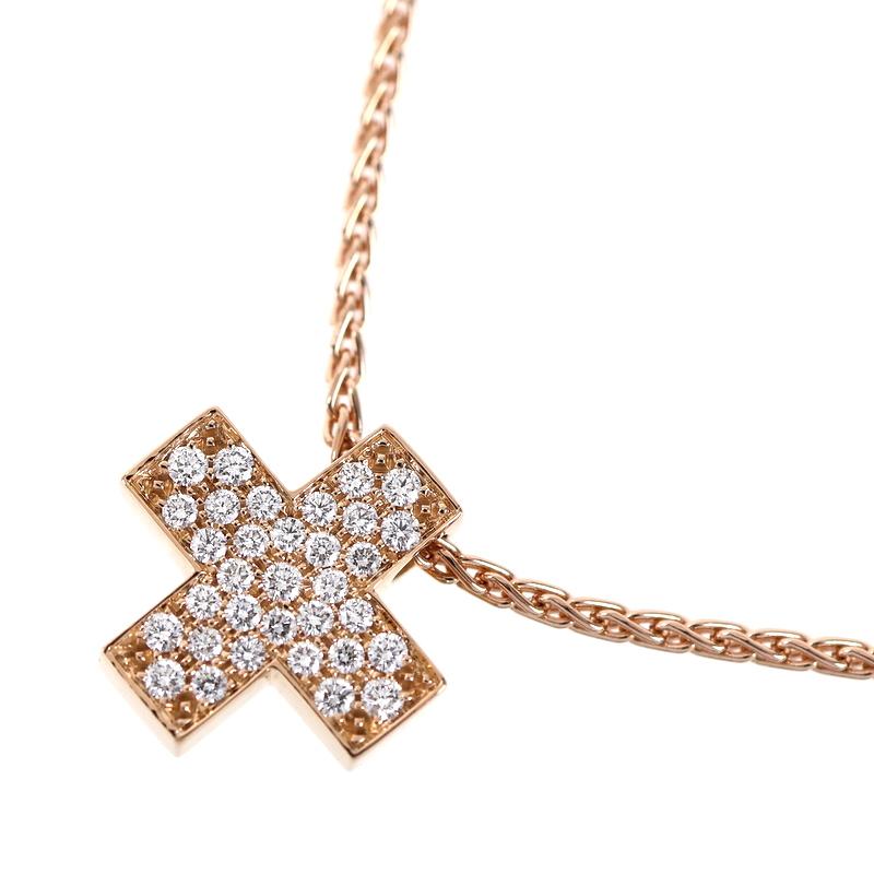 ピキョッティ ネックレス 18金 K18PG クロスモチーフ ダイヤ 0.21ct