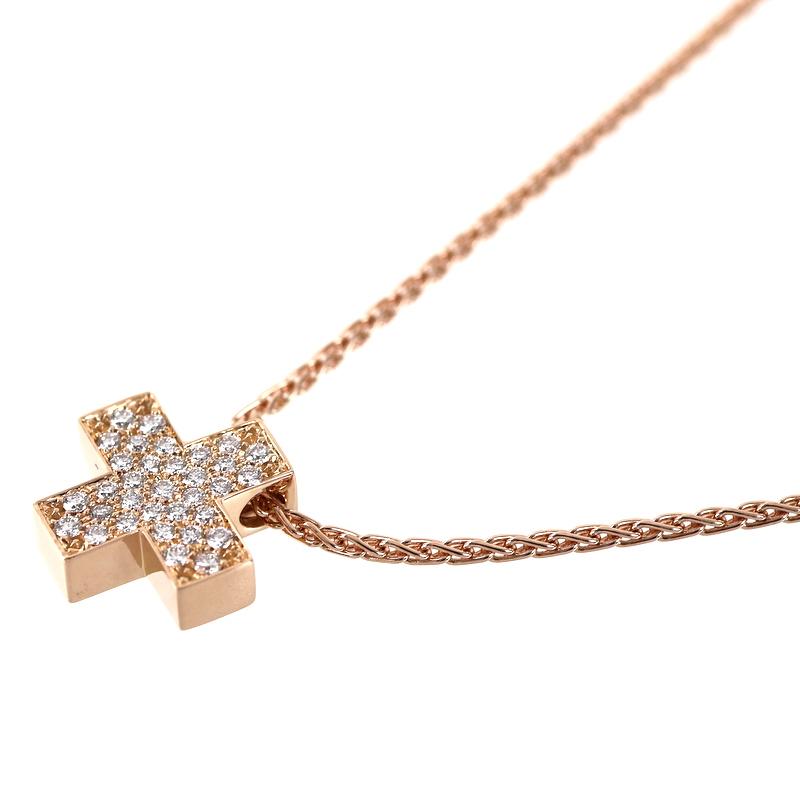 ピキョッティ ネックレス 18金 K18PG クロスモチーフ ダイヤ 0.21ct