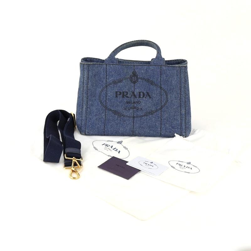 CANAPA プラダ バッグ 中古 カナパトート デニム ブルー 2WAY 手提げ