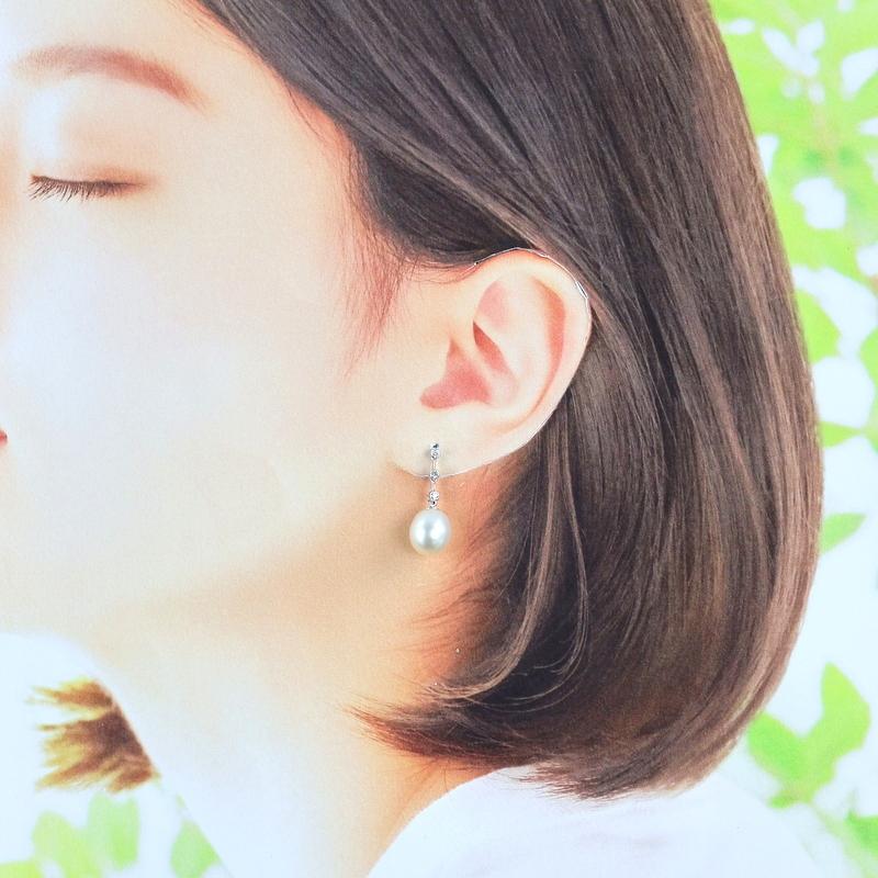 バロックパール ピアス 約9.6~11.0mm ホワイト系パール K18WG ダイヤ 
