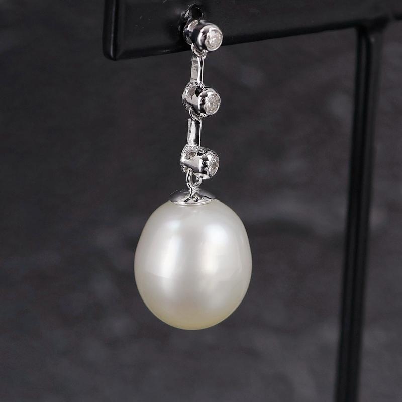 バロックパール ピアス 約9.6~11.0mm ホワイト系パール K18WG ダイヤ