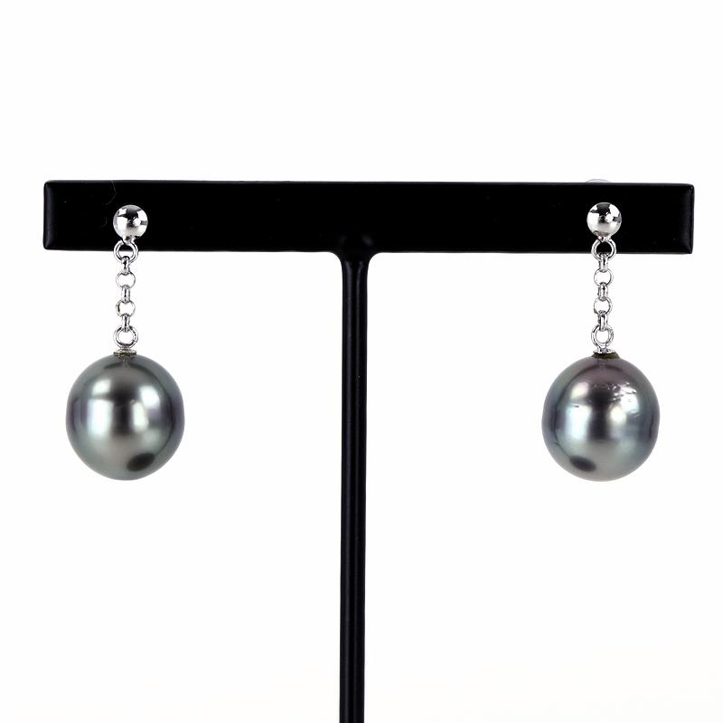 ブラックパール ピアス バロックパール 約10.3~11.0mm K14WG 揺れる