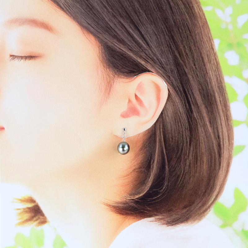 ブラックパール ピアス バロックパール 約10.3~11.0mm K14WG 揺れる 