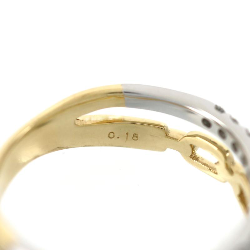 指輪 18金 レディース 13号 K18YG×Pt900 ダイヤ 0.18ct 4.0g デザイン